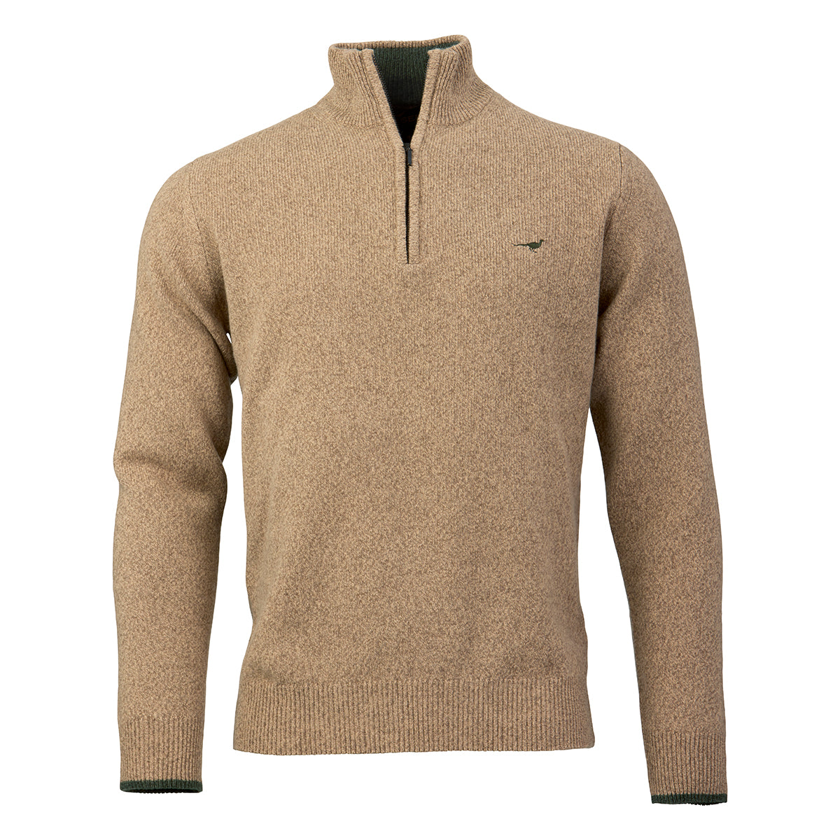 Brompton Zip Neck Lammeuld Sweater – Camel