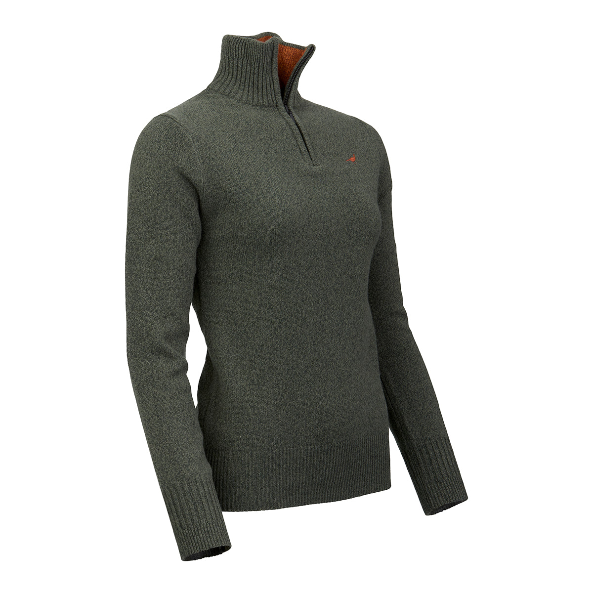Tyne Zip Neck Lammeuld Sweater - Forest