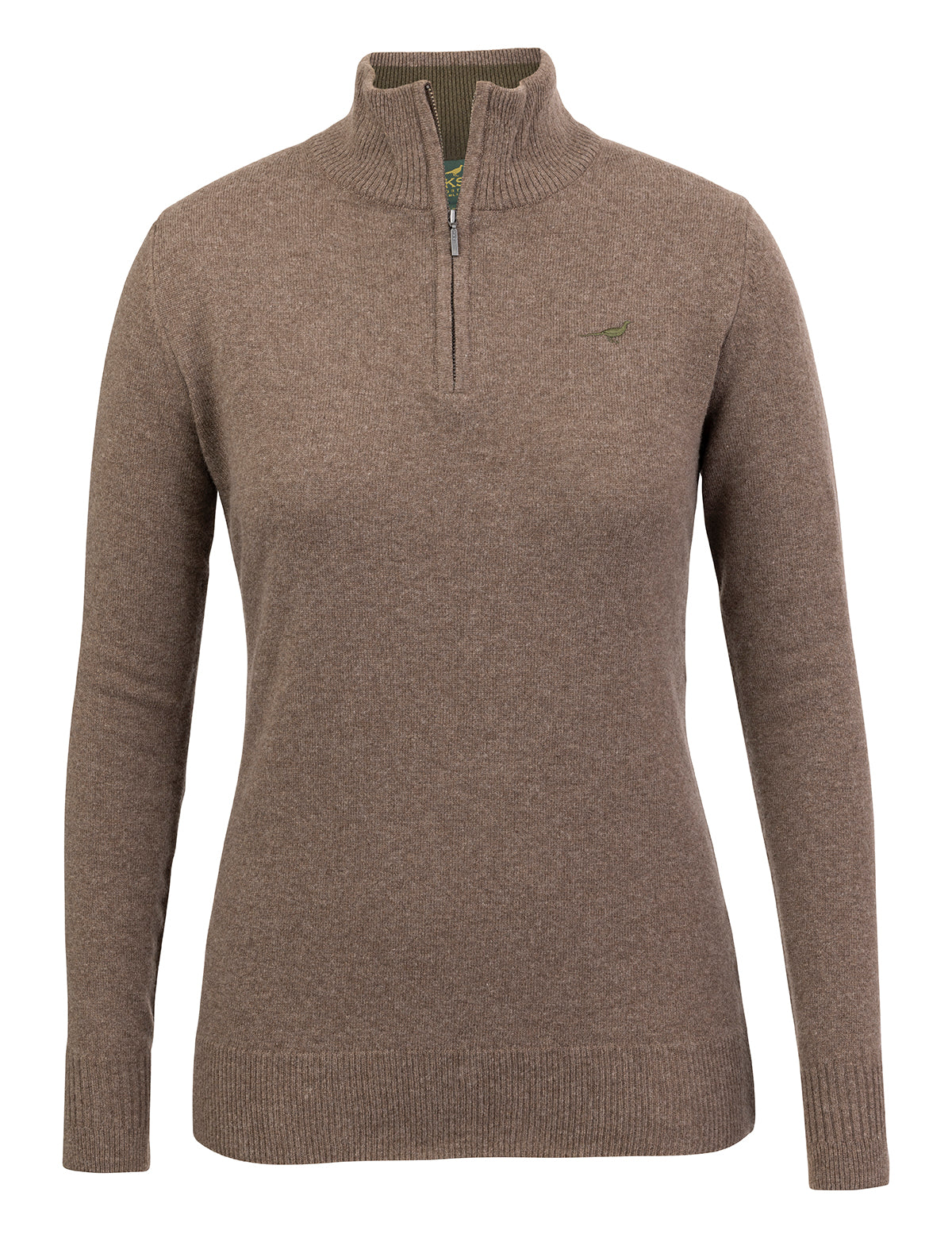 Tyne Zip Neck Lammeuld dame sweater - Camel