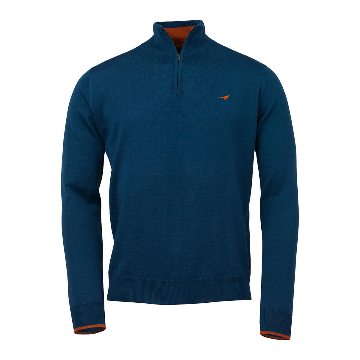 Norfolk Zip Neck Merino Sweater - Deep Ocean