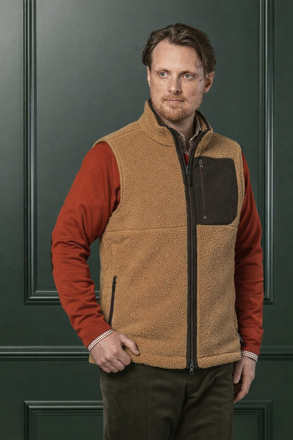 Bear Fleece Zip Vest - Toffee