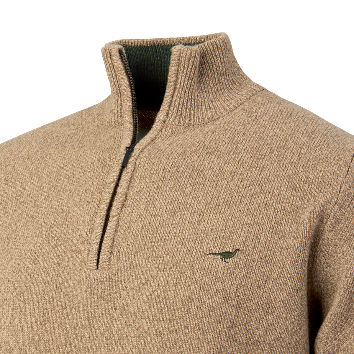 Brompton Zip Neck Lammeuld Sweater – Camel