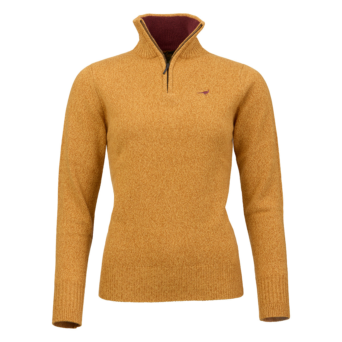 Tyne Zip Neck Lammeuld Sweater - Gorse