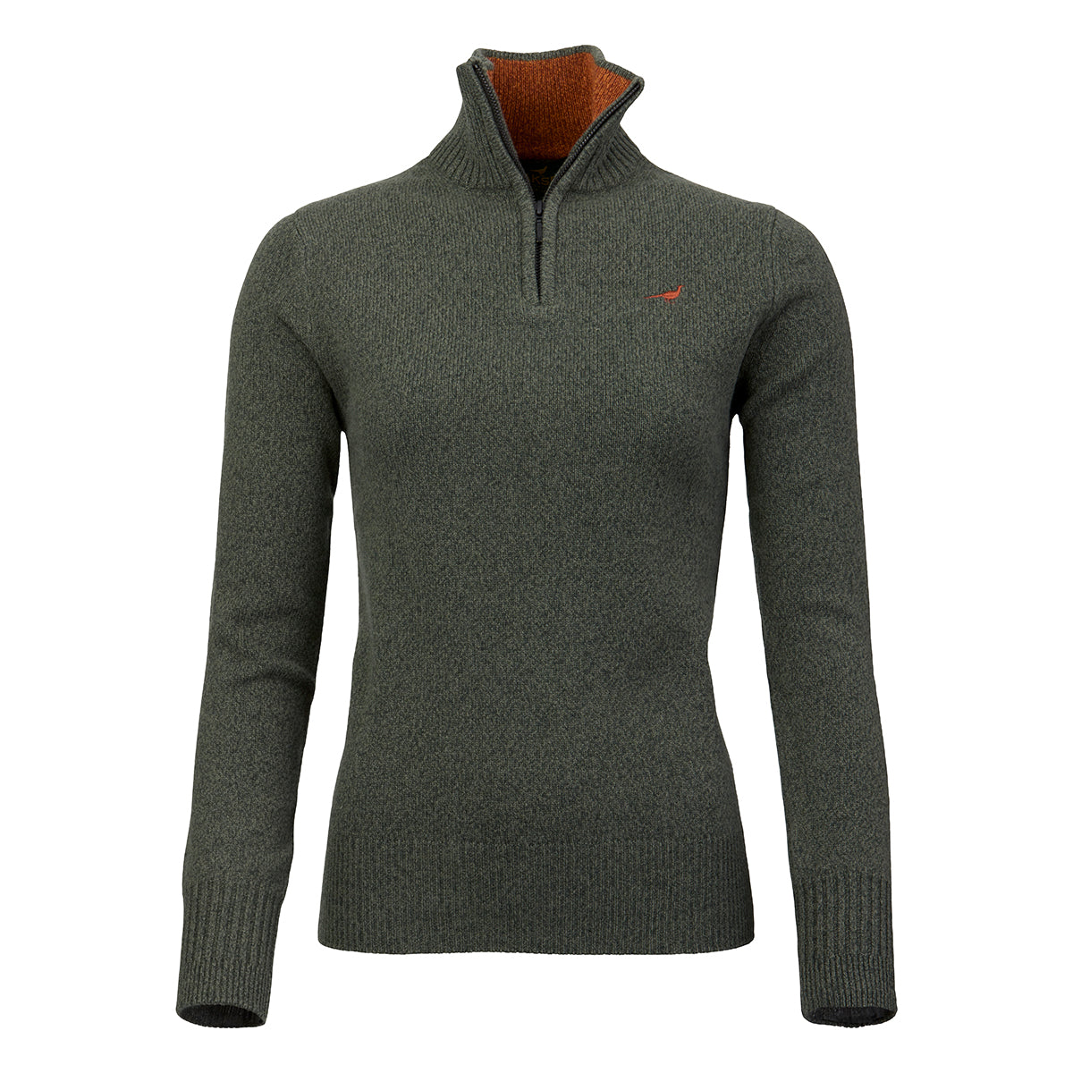Tyne Zip Neck Lammeuld Sweater - Forest