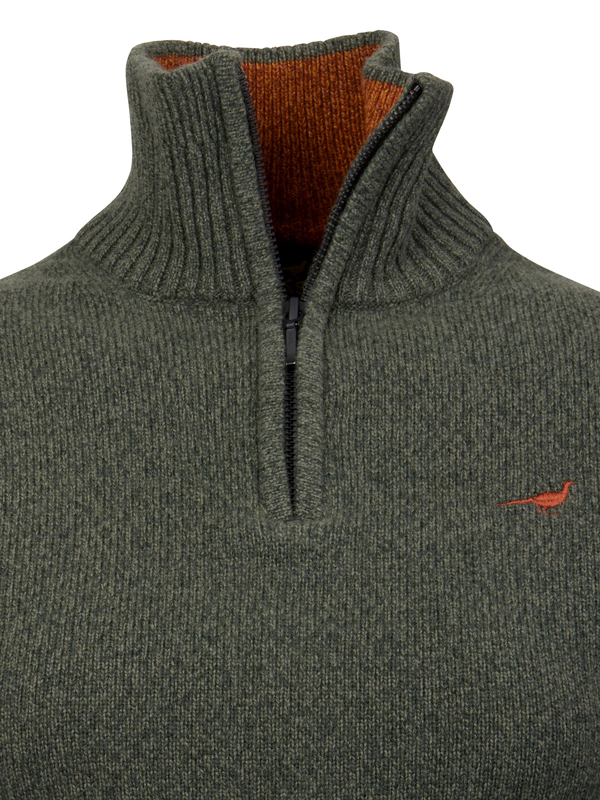 Tyne Zip Neck Lammeuld Sweater - Forest