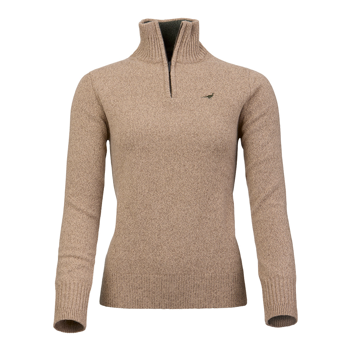 Tyne Zip Neck Lammeuld Sweater - Camel