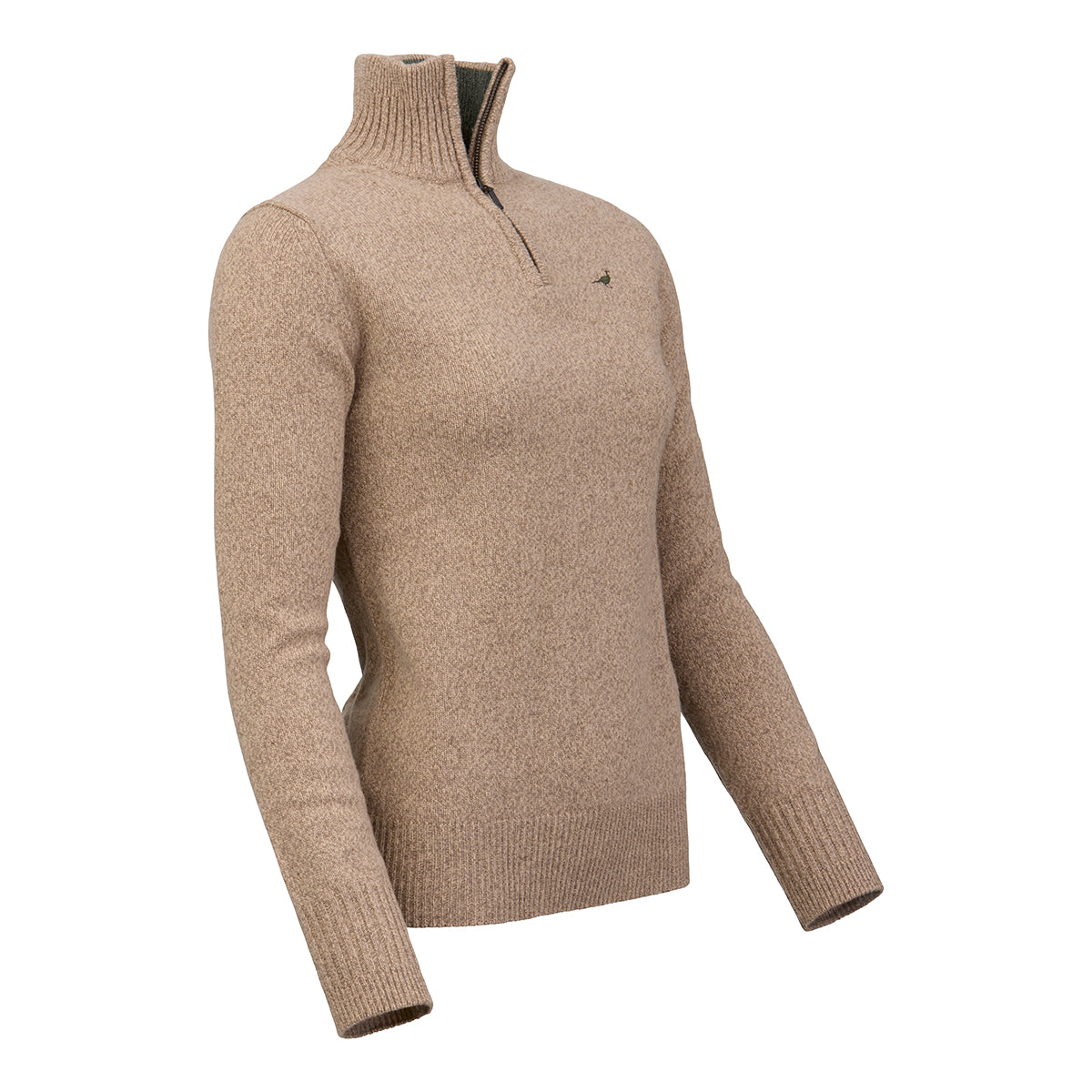 Tyne Zip Neck Lammeuld Sweater - Camel