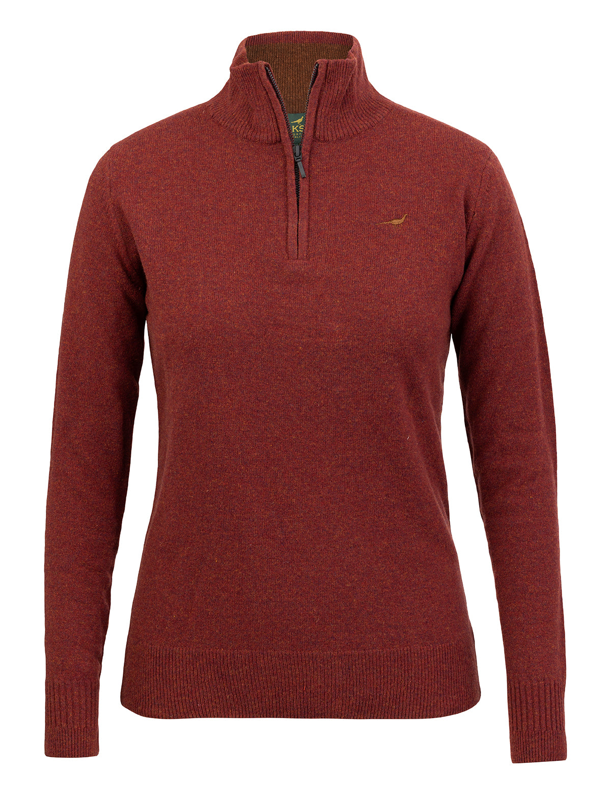 Tyne Zip Neck Lammeuld dame sweater - Rusty