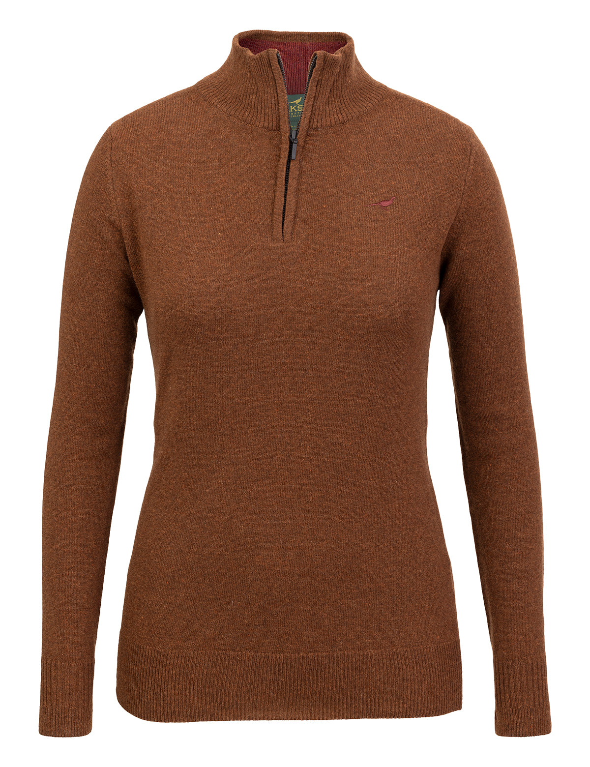 Tyne Zip Neck Lammeuld dame sweater - Toffee