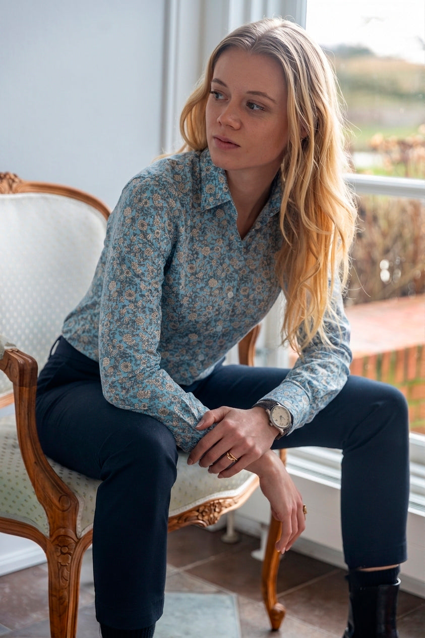 Flora skjorte - dame - bomuld - blå