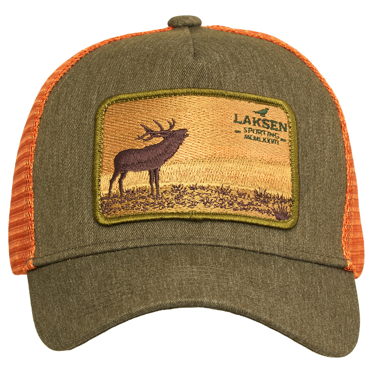 Badge cap - Deer Horizon - olivengrøn brændt orange mesh