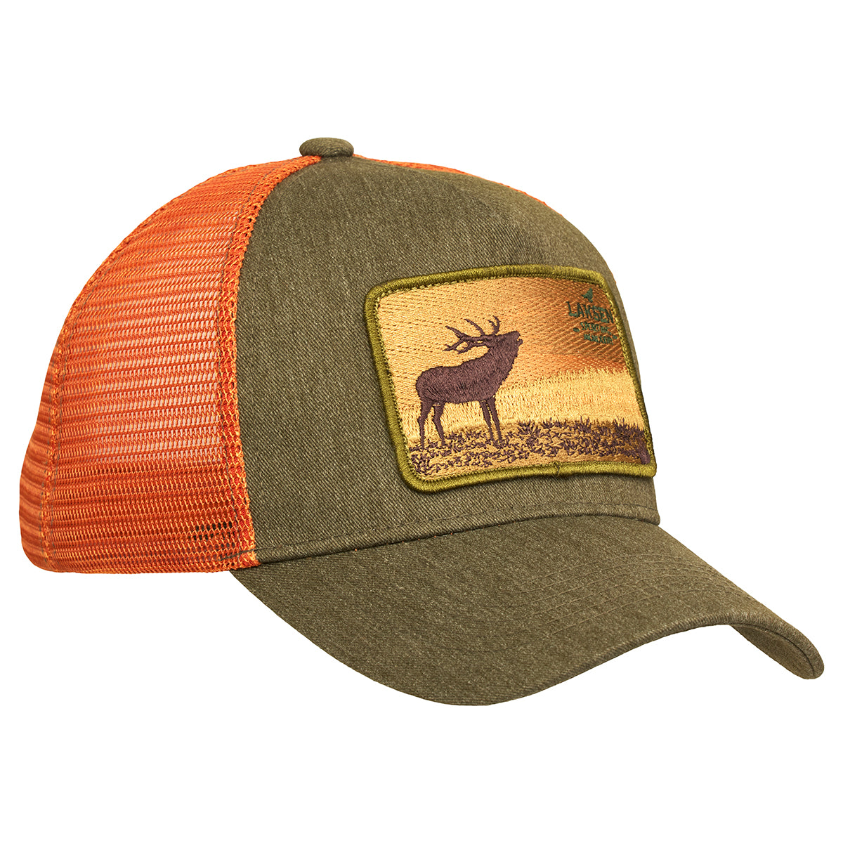 Badge cap - Deer Horizon - olivengrøn brændt orange mesh