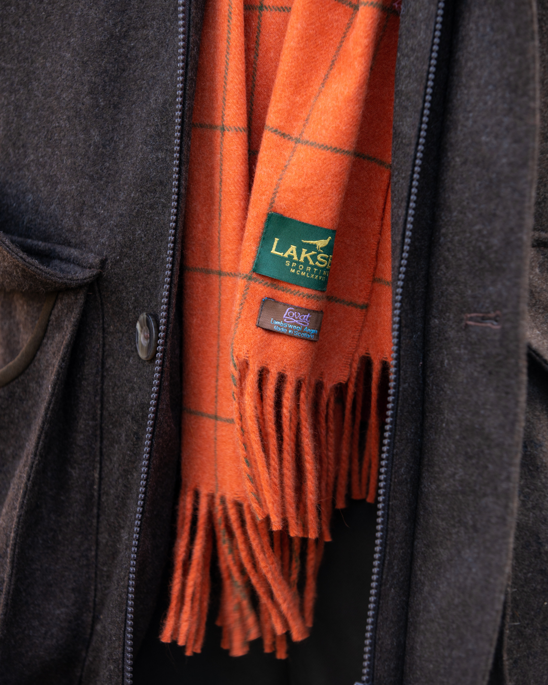 Woodland Scarf - Orange W. Green Checks